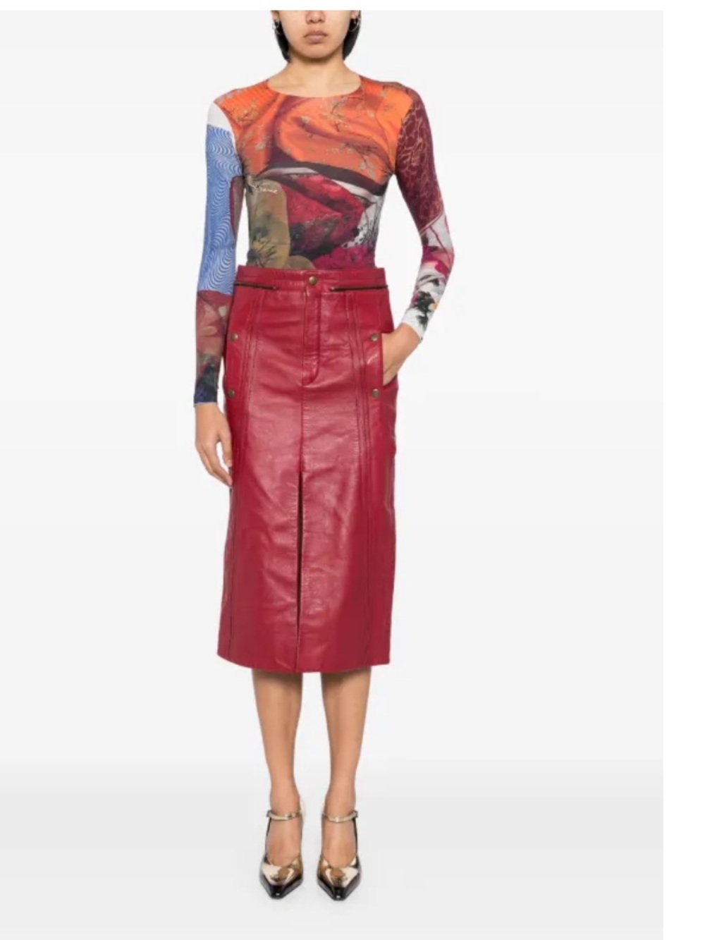 Chloé Leather Pencil Skirt Leather Midi Skirt Size 10